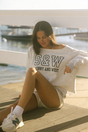 S&W Off-Shoulder Crop Crew - Ash Grey