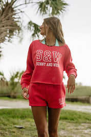 S&W Off-Shoulder Crop Crew - Dragonfruit