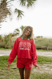 S&W Off-Shoulder Crop Crew - Dragonfruit