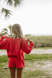 S&W Off-Shoulder Crop Crew - Dragonfruit